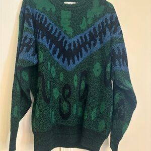 Vintage Green and Blue Patterned Men's Sweater